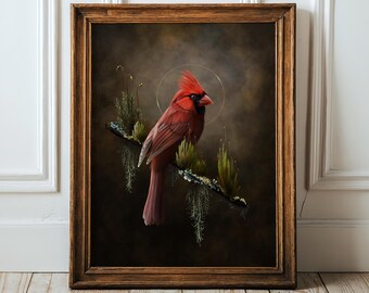 Dark & Moody Northern Cardinal Dark Academia botanical Wall Art bird hag