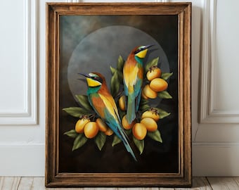 European Bee-eater pair, Dark Academia Moody Cottage Core