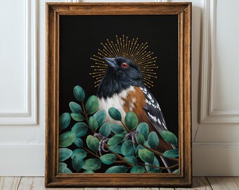 Spotted Towhee Print Eucalyptus moody whimsy witchy bird hag