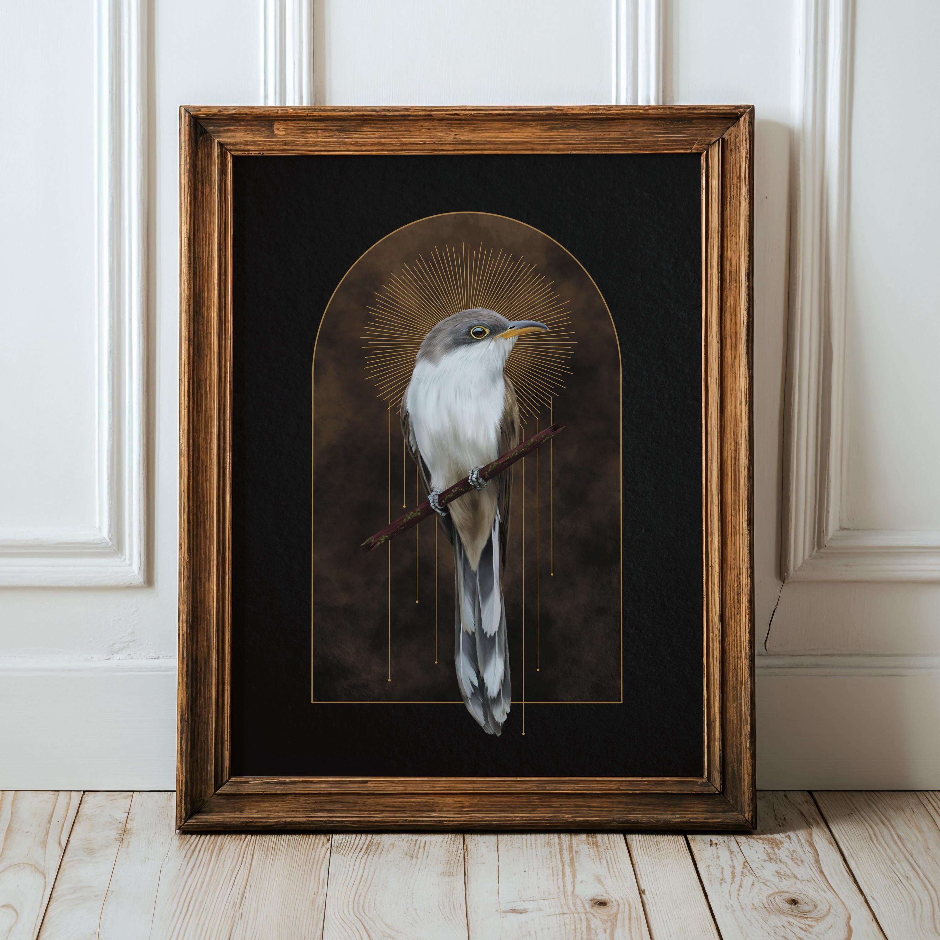 Yellow-Billed Cuckoo Print Gold Arched Frame moss moody witchy Bird Hag