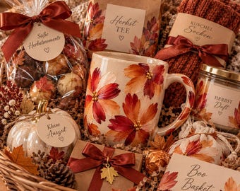Herbst Geschenkbox mit handbemalter Überraschung | Boo Basket | Cozy Fall Gift Box | Handgemacht | Geschenk für Sie | inkl. Schmuckset