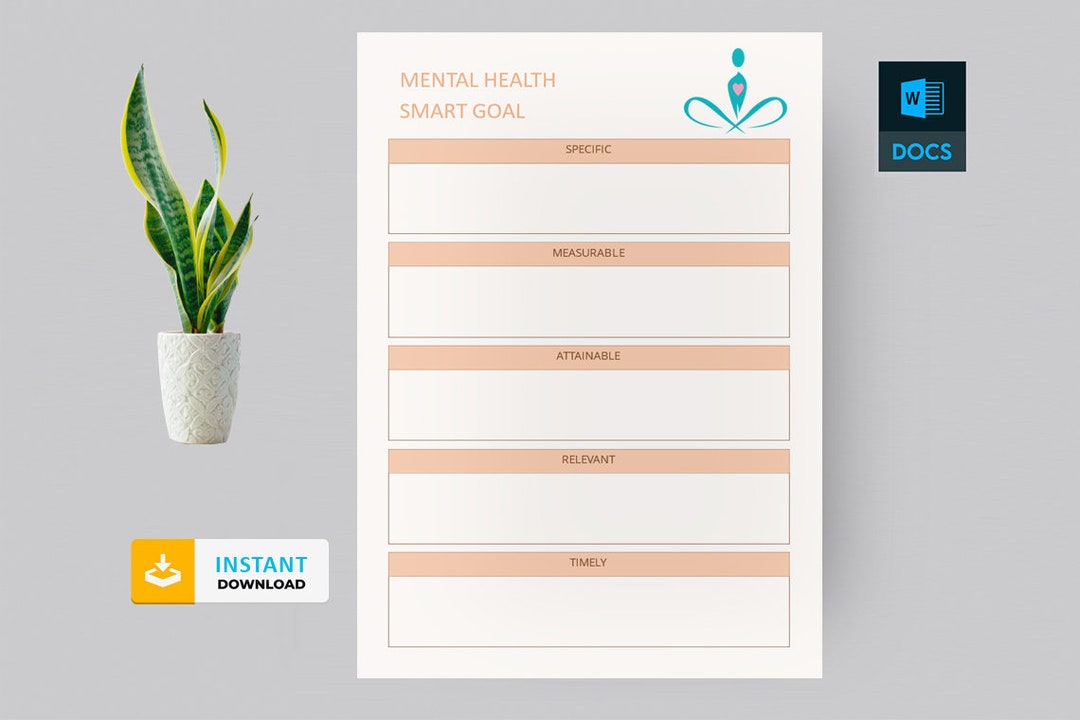 Mental Health SMART Goals Template Mental Health Journal Etsy