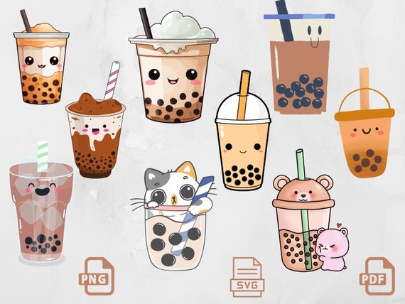 Watercolour Bubble Tea Clipart Kawaii Boba Tea Milk Tea PNG 