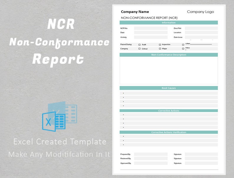 NCR Nonconformance Report Template Editable Excel Form HR Etsy Australia