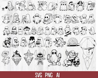 50 Cute Ghost bundle svg, Cute ghost clipart, Spooky season svg, Ghost outline svg, Kids Halloween svg, Minimalist ghost svg, Love Halloween