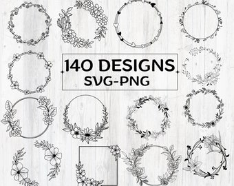 140 Wreath Svg Bundle, Floral Wreath Bundle, Laurel wreath svg, Flower svg, floral svg, Circle frame svg, Flower wreath svg png