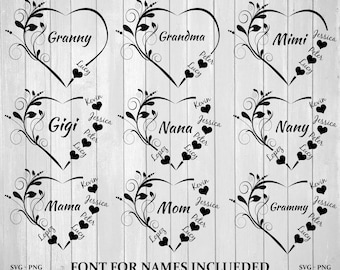 Custom Heart Grandkid Name Png Svg, Mother Svg Bundle, Personalized Mama Svg, Grammy/ Mimi/ Svg Bundle, Grandma Shirt Svg, Gift For Mom Svg