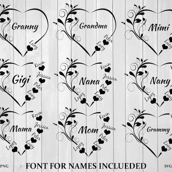 Custom Heart Grandkid Name Png Svg, Mother Svg Bundle, Personalized Mama Svg, Grammy/ Mimi/ Svg Bundle, Grandma Shirt Svg, Gift For Mom Svg