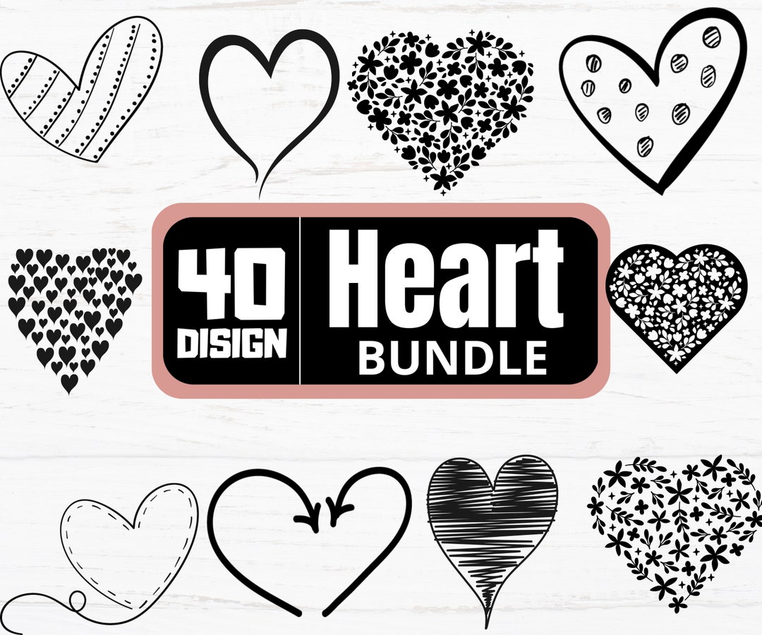 Heart Valentines Svg Bundle Hand Drawn | Hearts Svg Png | Valentines ...