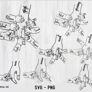 1-7 手のお母さん/おばあちゃんと子供の Svg Png バンドル、母の日のデジタル ファイル、カスタム名手子供の名前 Svg Png、ギフト史上最高のお母さん Svg Png