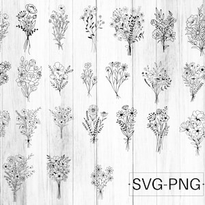 Bouquet svg png bundle | flowers svg png hand drawn | floral svg | wildflowers svg | minimalist bouquet svg | botanical svg | field plants