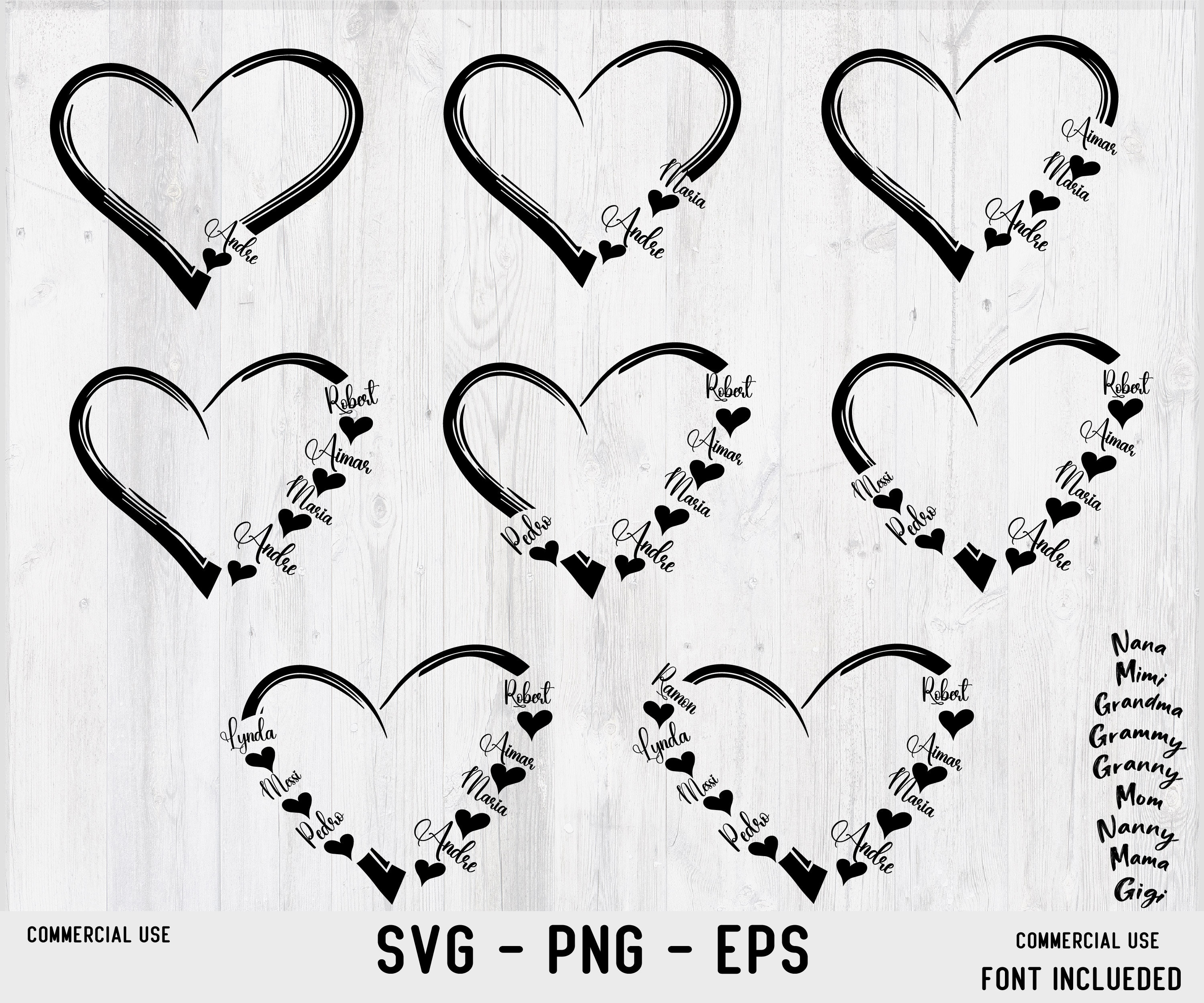 Custom Heart Grandkid Name Svg, Personalized Mama Svg, Mother Svg Bundle, Mother Svg Bundle, Grammy/ Mimi/ Svg Bundle, Grandma Shirt Svg
