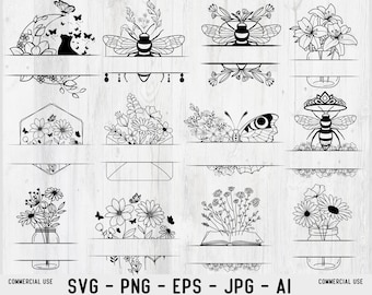 Floral border svg, floral frame svg, flower border svg, split monogram svg, floral monogram svg wildflower svg, hand drawn svg, floral svg