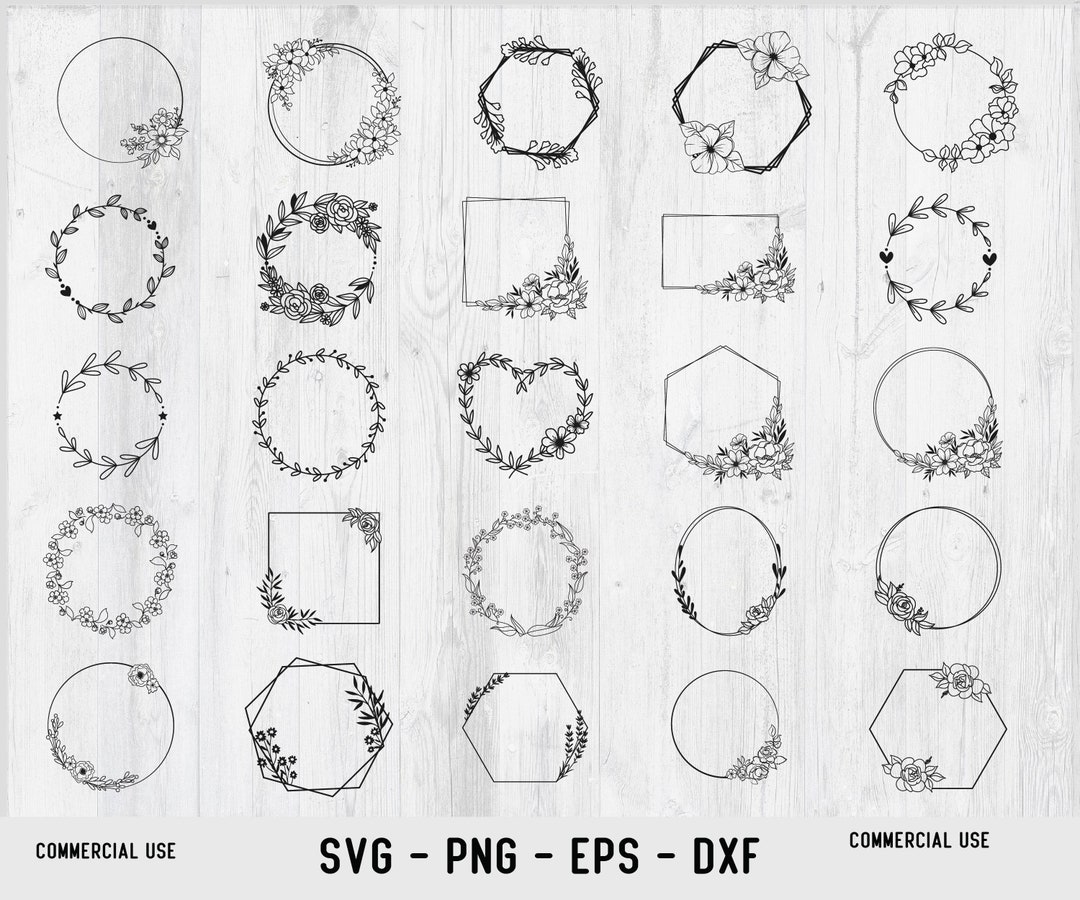 25 FLORAL WREATH SVG Pngg Bundle Circle Frame Svg Botanical Frame ...
