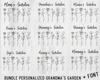 Bundle Personalized Grandma&#39;s Garden Svg, Birth Month Flowers Clipart, Diy Birth Month Flower svg, Watercolor Floral svg, Mother&#39;s Day svg