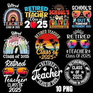 Gepensioneerde leraar 2025 Png-bundel, geschenken voor pensioen van leraren, klas van 2025 met pensioen gaande leraar Png, einde van school Png, grappige leraar Png, gepensioneerd