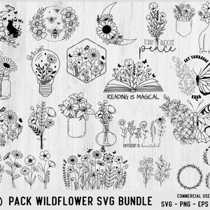 Flower Svg Png Bundle, Wildflower Svg Bundle, Floral Svg, Stay Wild Svg, Wild Flower Svg, Floral Frame Svg, Png, Shirt Svg Cut Files Cricut