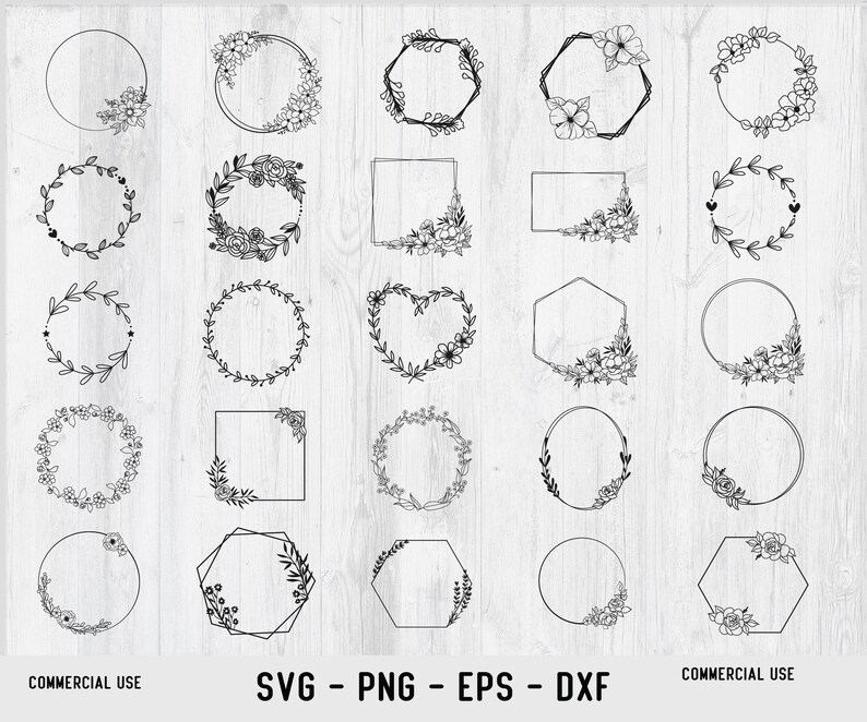 25 FLORAL WREATH SVG Pngg Bundle Circle Frame Svg Botanical Frame ...