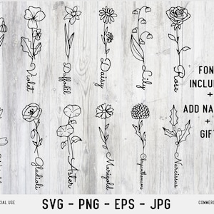 Flor del mes de nacimiento svg, Flor de cumpleaños SVG, Paquete de flores de nacimiento SVG, Monograma de flor de nacimiento svg, Flor del mes de nacimiento de bricolaje svg, Regalo de bricolaje