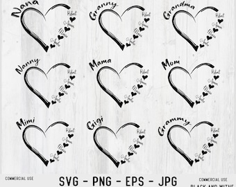 Custom Heart Grandkid Name Svg, Mother Svg Bundle, Personalized Mama Svg, Grammy/ Mimi/ Svg Bundle, Grandma Shirt Svg, Gift For Mom Svg