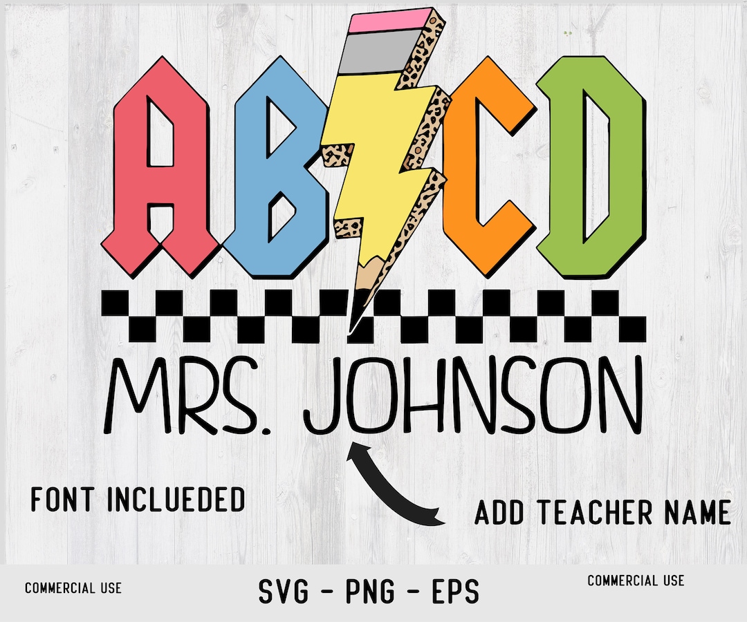 Custom ABCD Teacher Names Png Svg, AB/DC Teacher Png, Rocknroll Teacher