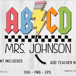 Custom ABCD Teacher Names Png Svg, AB/DC teacher Png, RocknRoll teacher t shirt design, Teacher gift, Pencil lightening bolt, Leopard teache