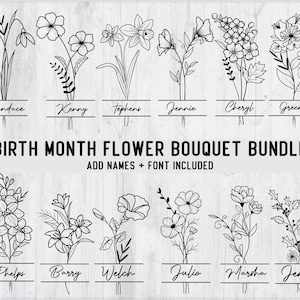 Paquete SVG y PNG de flores silvestres para el mes de nacimiento / Flores para el mes de nacimiento SVG / Flor de cumpleaños / Clipart de flores / Descargas instantáneas de SVG botánicos
