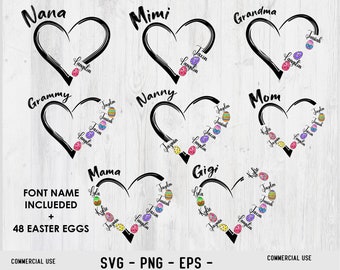Custom Easter Heart Grandkid Name Png Svg, Mother Svg Bundle, Personalized Mama Svg, Grammy/ Mimi/ Svg Bundle, Grandma Shirt Svg
