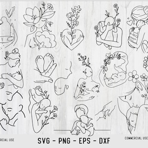 母と子の Svg、母が赤ちゃんを抱きしめる Svg、花の母 Svg、カット ファイル Svg、ママ svg、新生児 svg、ママと子供の手 ハート Svg