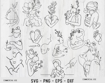 Mother And child Svg, Mother hugs a baby Svg, Flower Mother Svg, Svg Cut Files, Mom svg, Newborn svg, Mom And Kid Hands Heart Svg