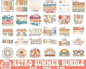 Retro Summer Bundle SVG png, Beach Svg, Trendy svg, Funny Beach Quotes Svg, Summer Cut Files, Groovy aesthetic svg, Svg files for cricut