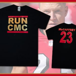 Christian McCaffrey &#39;RUN CMC&#39; Black Tee (Unisex)