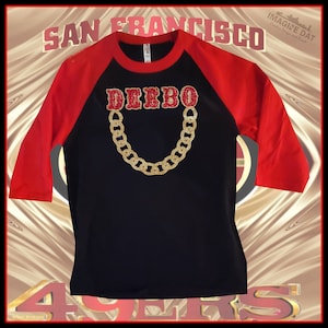 Deebo Samuel &#39;DEEBO GLITTER CHAIN&#39; Black/Red Baseball Tee (Unisex)
