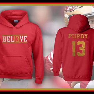 Brock Purdy &#39;BEL13VE&#39; Sudadera con capucha roja (Unisex)