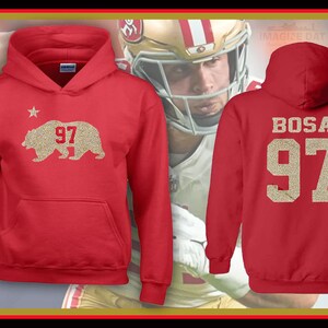 Nick Bosa &#39;CALI BEAR #97&#39; Red Hoodie (Glitter Design)