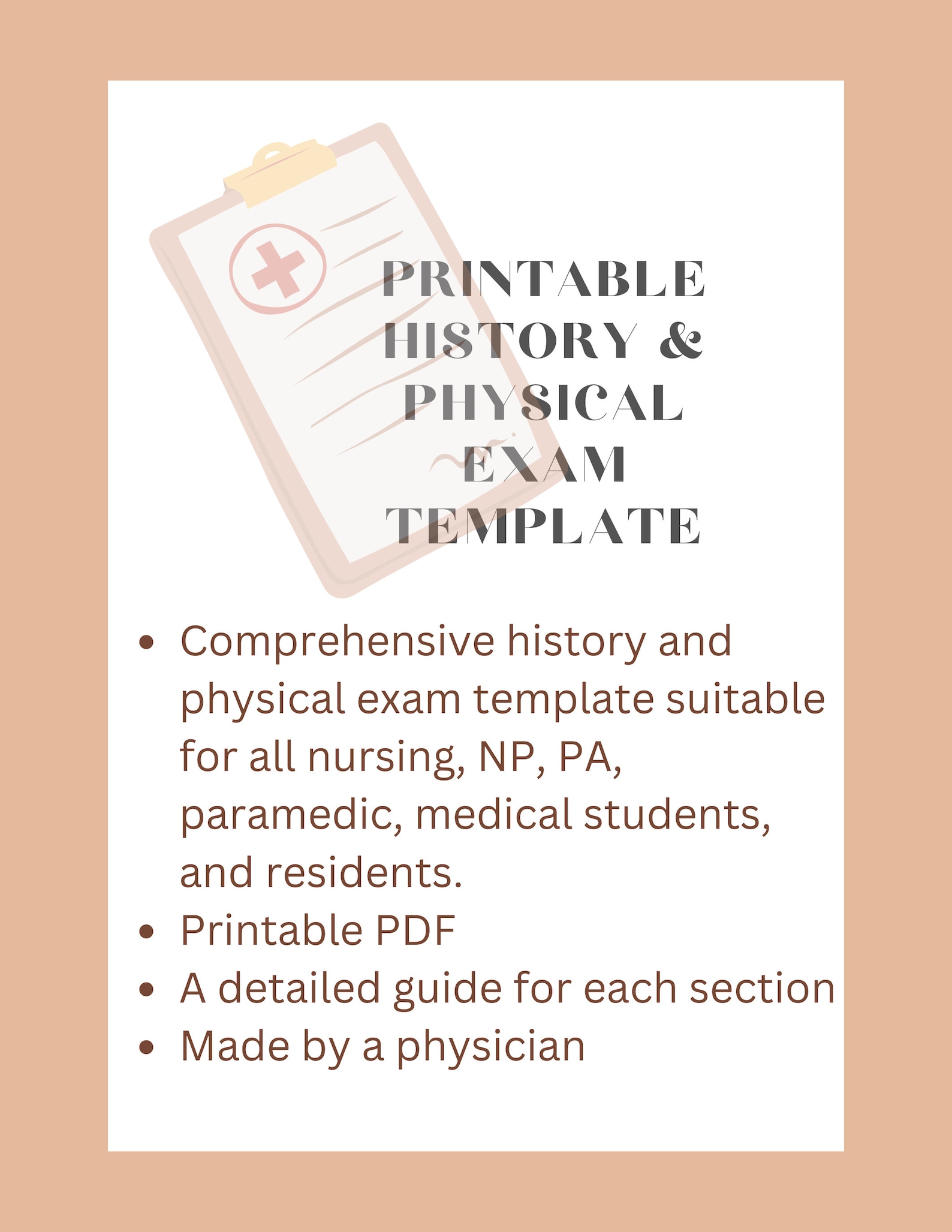 Printable History and Physical Exam Template - Etsy