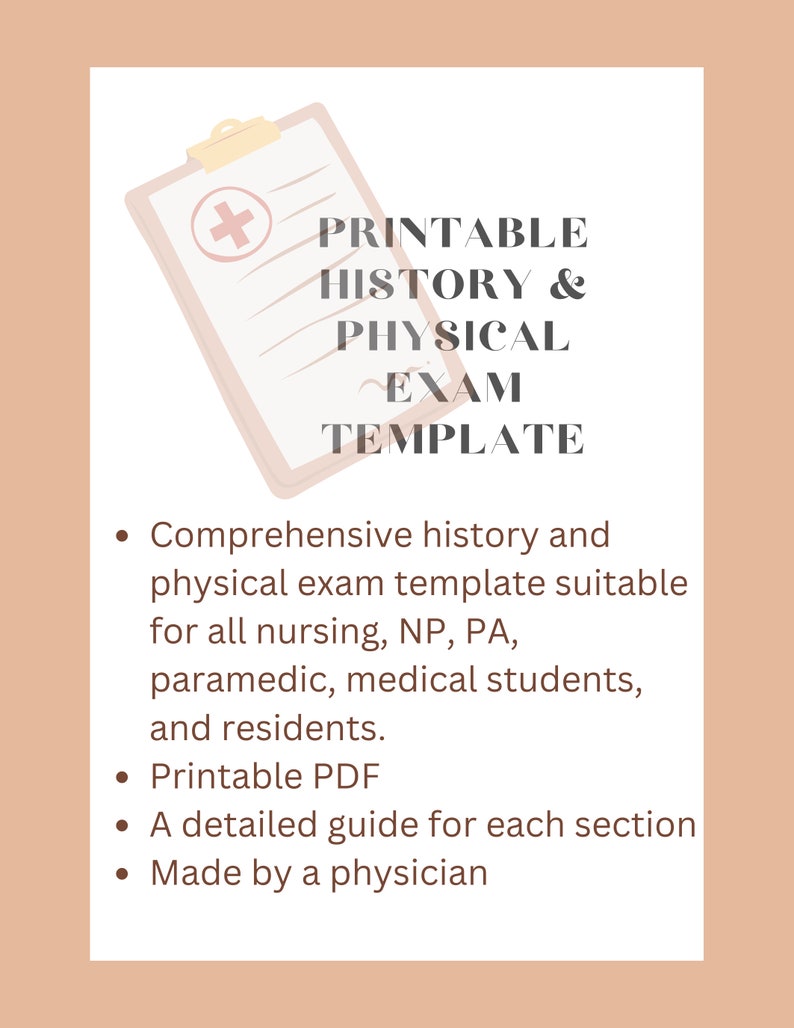Printable History and Physical Exam Template Etsy Printable History and Physical Exam Template Etsy