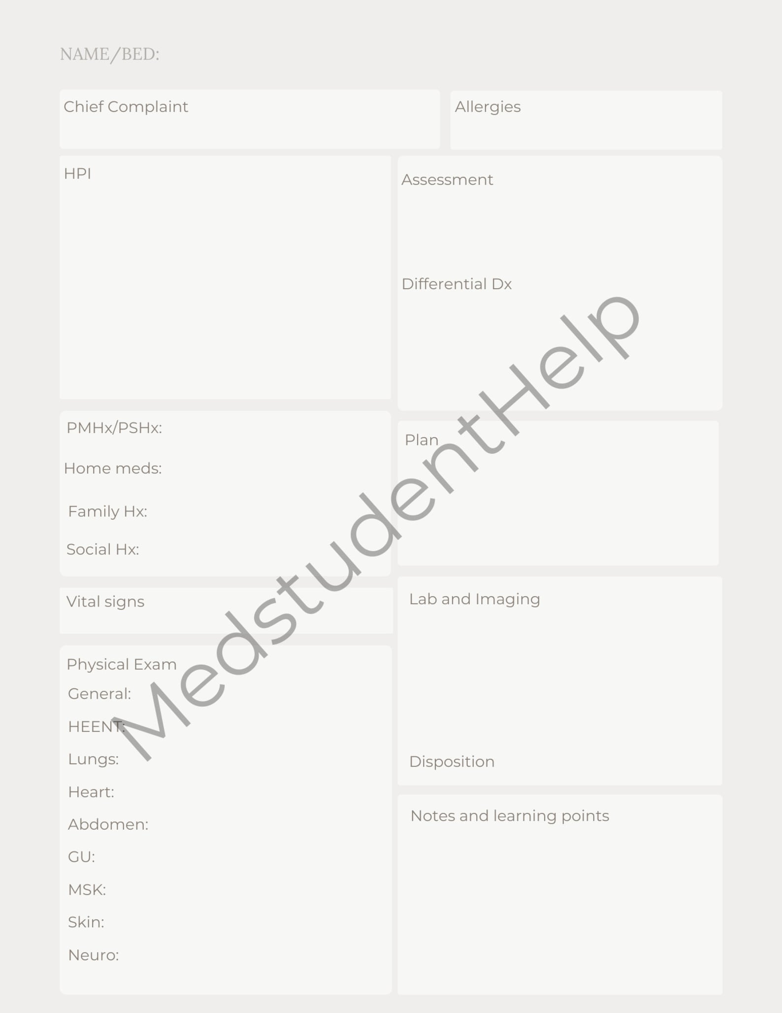 Printable History and Physical Exam Template Etsy Printable History and Physical Exam Template Etsy