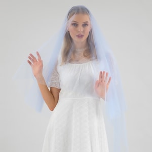 Pastel Sky Blue Blusher Wedding Veil, Light Blue Tulle, Something Blue - With Bridal Hair Comb