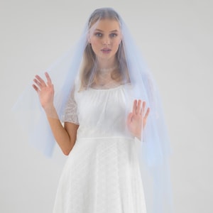 Sky Blue Blusher Wedding Veil, Light Blue Tulle, Something Blue - With Bridal Hair Comb