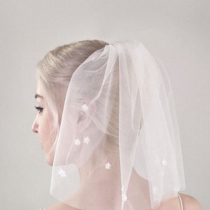 Floral Wedding Veil, Ivory Color - Handmade With Beaded Fabric Flowers, Silver Hair Comb