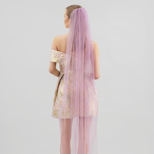 Dusty Lilac Wedding Veil: Lightweight Tulle with Gold Comb