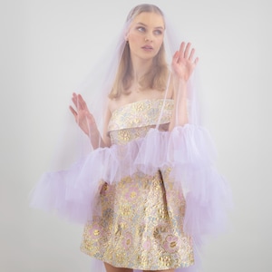 Lavender Ruffle Wedding Veil: Pastel Purple Tulle, Bridal Comb