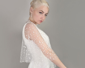 Polka Dot Bridal Capelet - Tulle Cover Up, Wedding Cape With Embroidered Irregular Spots