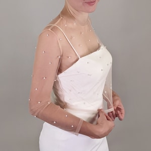 Blush Bridal Top With Pearls - Skin Pink Bridal Topper With Pearl Beads - Long Sleeve
