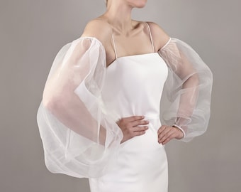 Ivory Organza Puff Sleeves – Detachable Bridal Wedding Sleeves