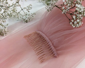 Dusty Pink Blush Bridal Veil - Rose Minimalist Wedding Veil, Lightweight Fabric with Bridal Hair Comb