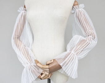 Ivory Accordion Tulle Bridal Sleeves - Pleated Puff Wedding Sleeves