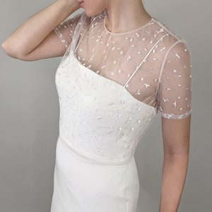 Embroidered Polka Dot Tulle Bridal Topper - Short Sleeve Wedding Cover Up