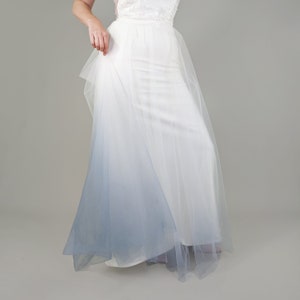 Ombre Blue Wedding Overskirt - Ivory Soft Tulle, Dusty Blue Dip Dye - Detachable Wedding Skirt